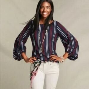 CAbi Top Womens Large Striped Flag Blouse Red White & Blue Americana Coastal